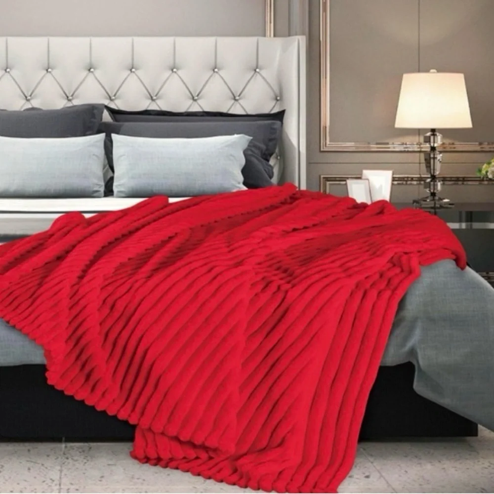 Elegant Tan Ribbed Premium Throw Blanket